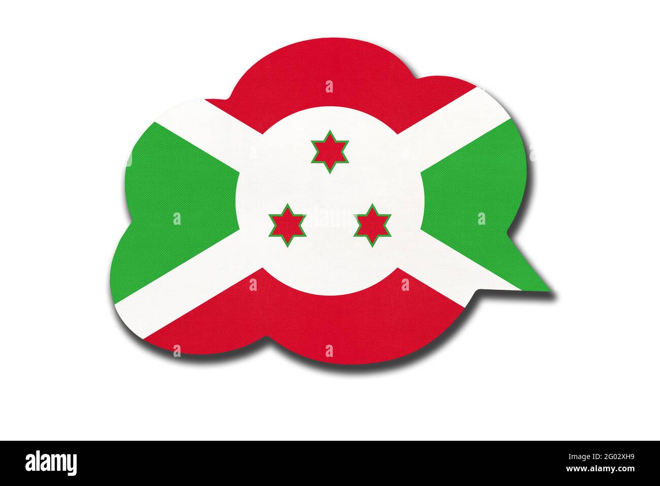 Bolla del linguaggio 3d con bandiera nazionale burundese isolata su sfondo bianco. Parla e impara la lingua Kirundi. Simbolo del paese del Burundi. Comuni del mondo Foto Stock