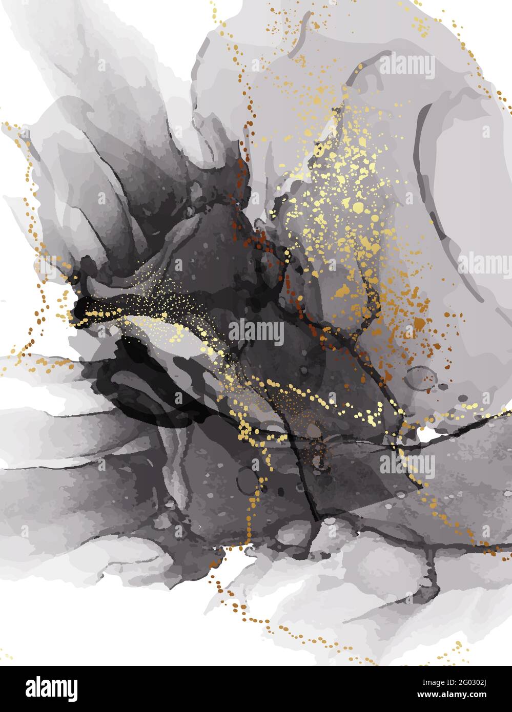 Sfondo nero pittura astratta, marmo moderno scuro Abstract art sfondo con elementi di colorazione acquerello vettore. Color grigio sudicio design acquarello Illustrazione Vettoriale