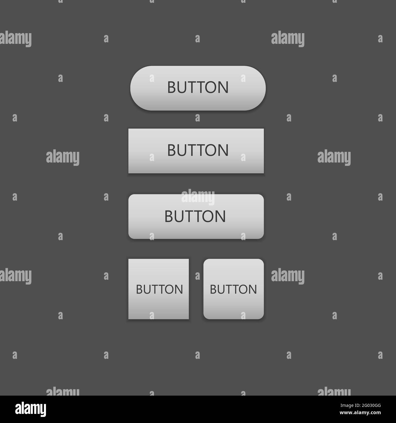 Serie di bottoni di dimensioni diverse su sfondo grigio scuro Illustrazione Vettoriale