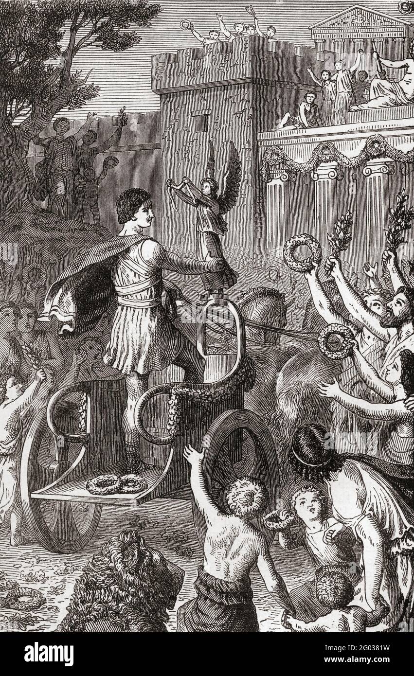 Accoglienza di un vincitore olimpico ad Atene, Grecia. A Popular History of Greece, pubblicato nel 1887. Foto Stock