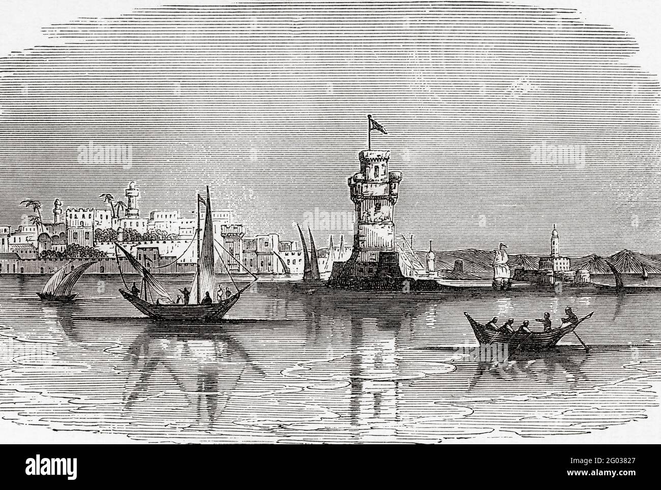 Il porto, Rodi, Grecia. From A Popular History of Greece, pubblicato nel 1887. Foto Stock