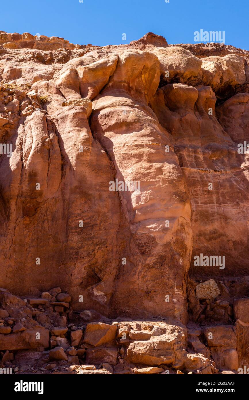 enormi formazioni rocciose in arenaria a petra, giordania, simili a serpenti Foto Stock