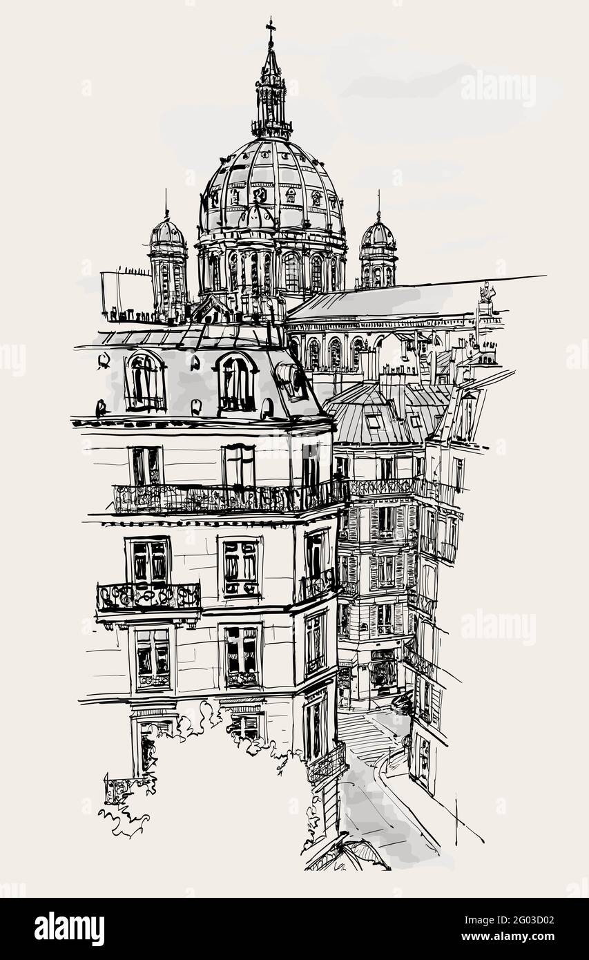 Parigi, vista della chiesa di Saint-Augustin. Famoso punto di riferimento della città - illustrazione vettoriale Illustrazione Vettoriale