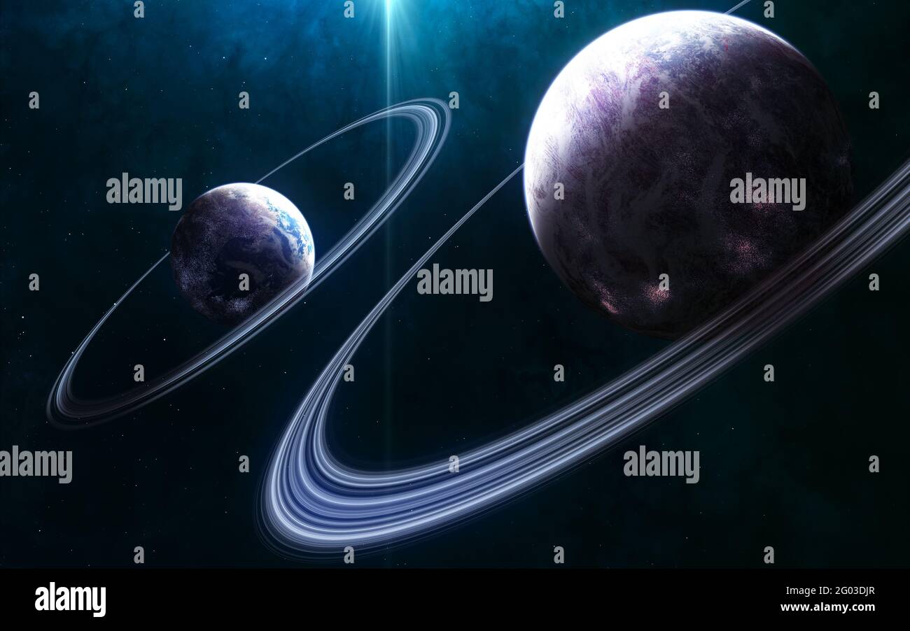 Pianeti nello spazio profondo. Bellissimo paesaggio cosmico Foto Stock