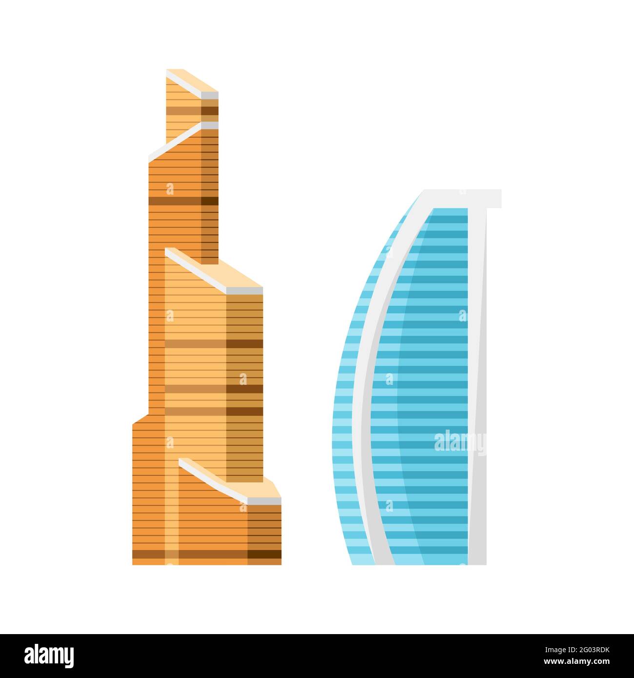 Edifici moderni di grattacieli della città, isolato vettore piatto cartoon set Illustrazione Vettoriale