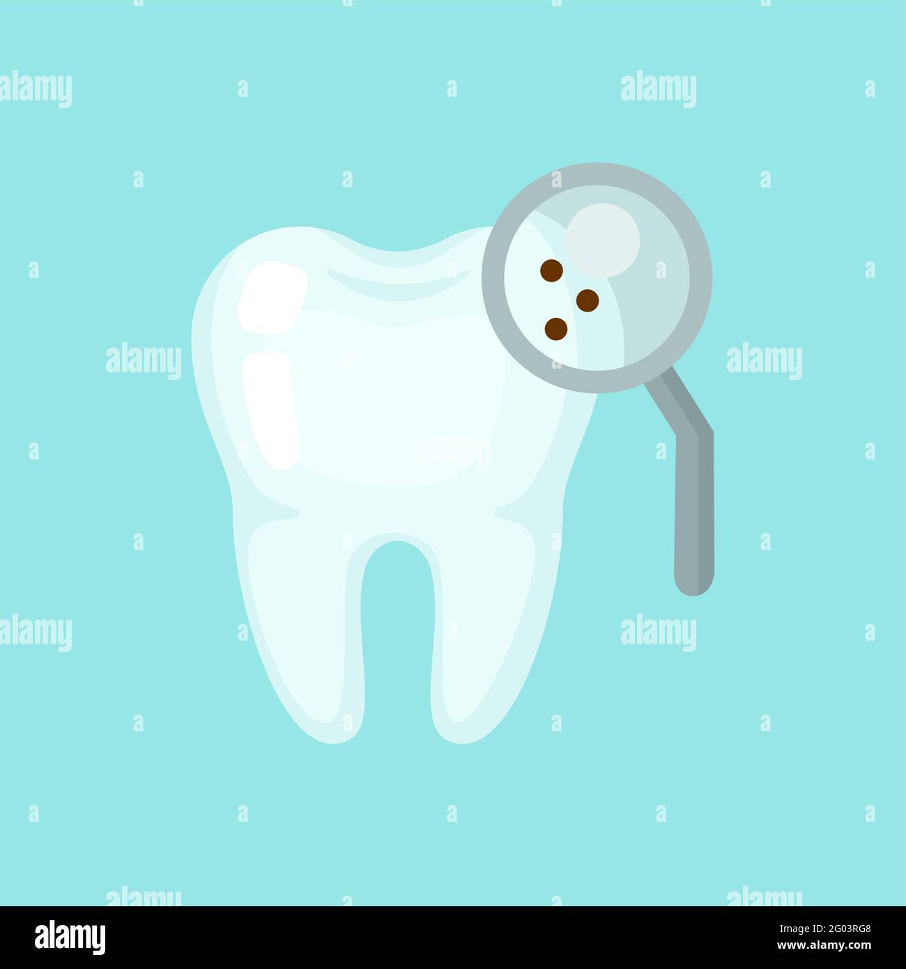 Dente con una lente d'ingrandimento, simpatica icona vettoriale colorata Illustrazione Vettoriale