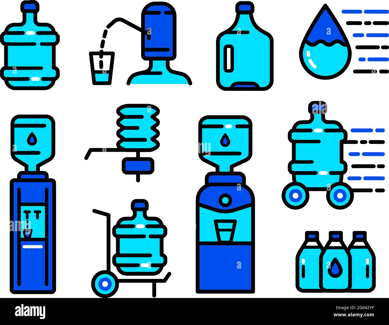 refrigeratore d'acqua set di icone stile semplice Illustrazione Vettoriale