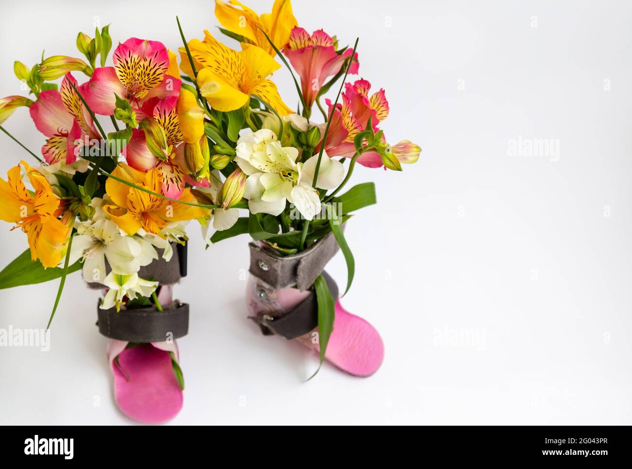 Fiori multicolore. Opportunità limitate. La protezione sociale, su sfondo bianco. Bambini disabili. Cartolina, inserire il testo. Foto Stock