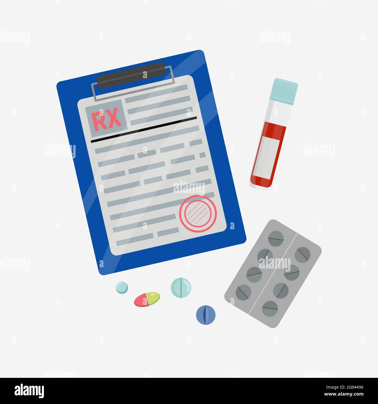 RX forma medico prescrizione vuoto con pillole di droga Illustrazione Vettoriale