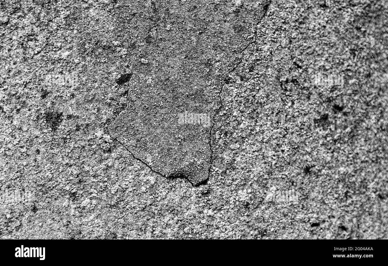 Parete in cemento bianco e nero. Frammento di una parete con graffi e crepe. Mura antiche. Foto Stock