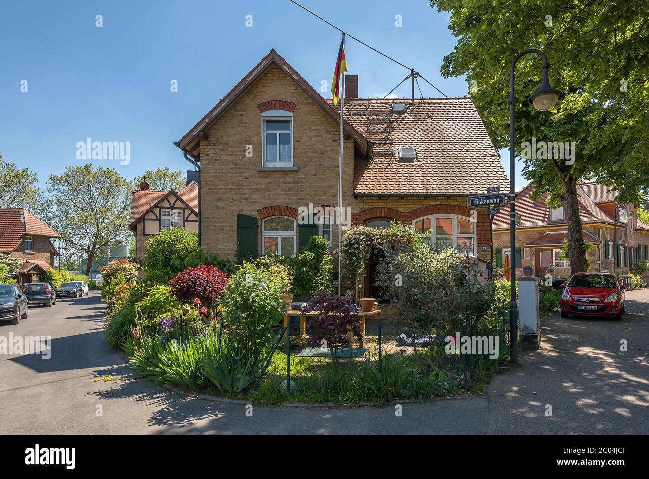 Case dell'ex insediamento operaio Heimchen, Francoforte-Hoechst, Germania Foto Stock