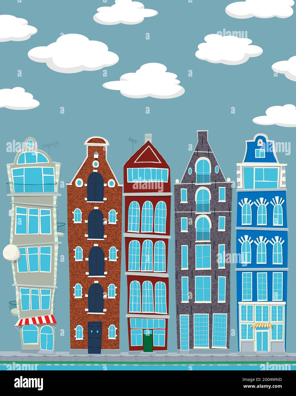 Case con illustrazioni vettoriali di amsterdam su poster o cartolina in stile retrò. Illustrazione Vettoriale