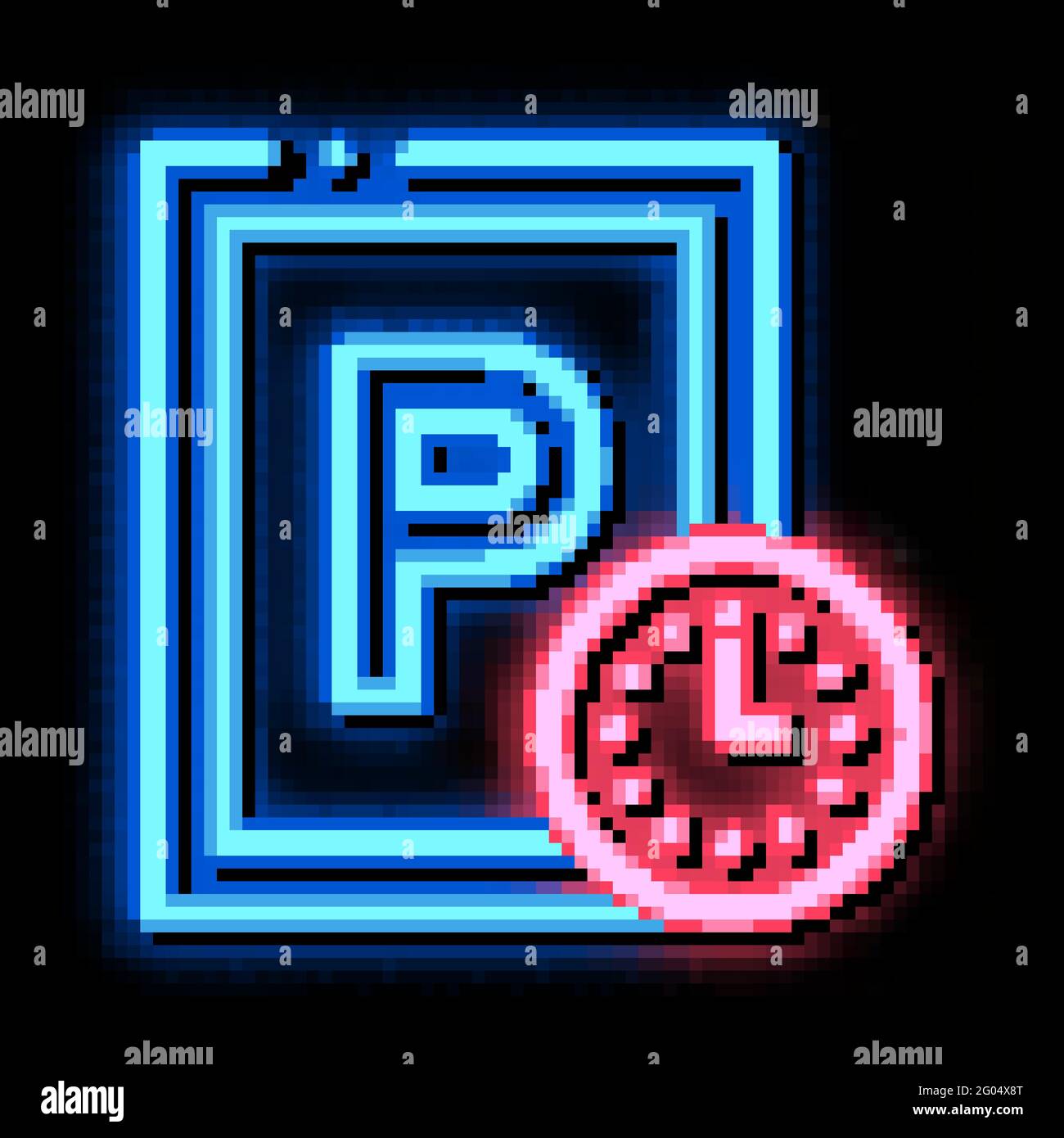 Illustrazione dell'icona di tempo di parcheggio al neon Illustrazione Vettoriale