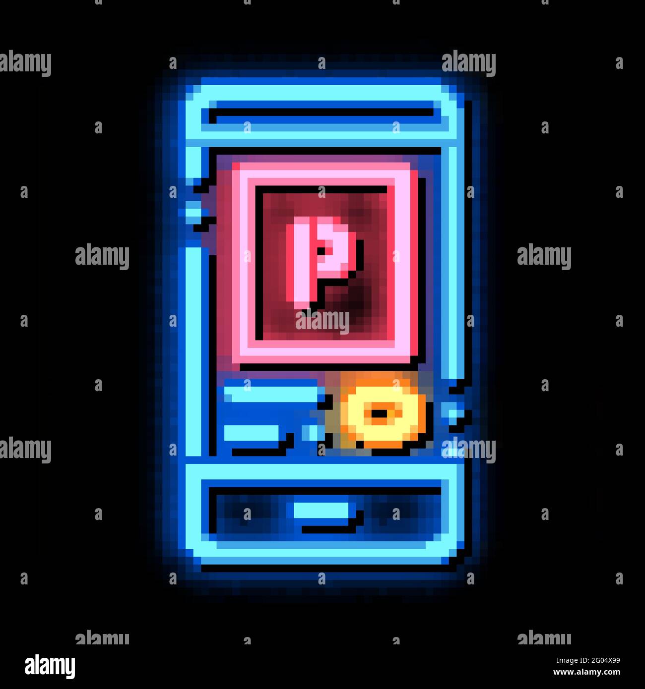 Applicazione di parcheggio nell'illustrazione dell'icona del neon del telefono Illustrazione Vettoriale