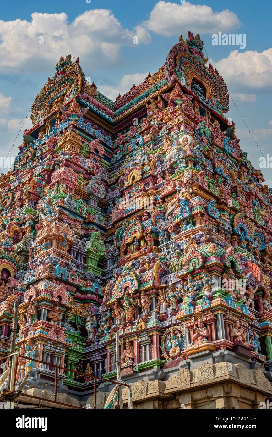 4 Gopuram meridionale, Sri Ranganathaswamy Tempio Srirangam, Trichy, Tamil Nadu, India Foto Stock