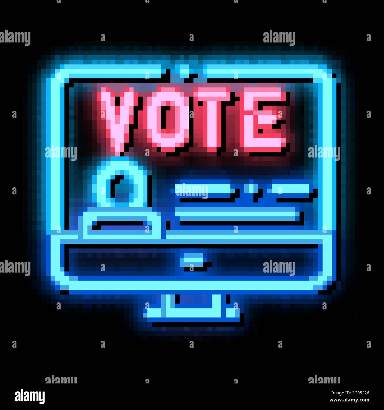 Immagine dell'icona del bagliore al neon per le informazioni sul computer di votazione Illustrazione Vettoriale