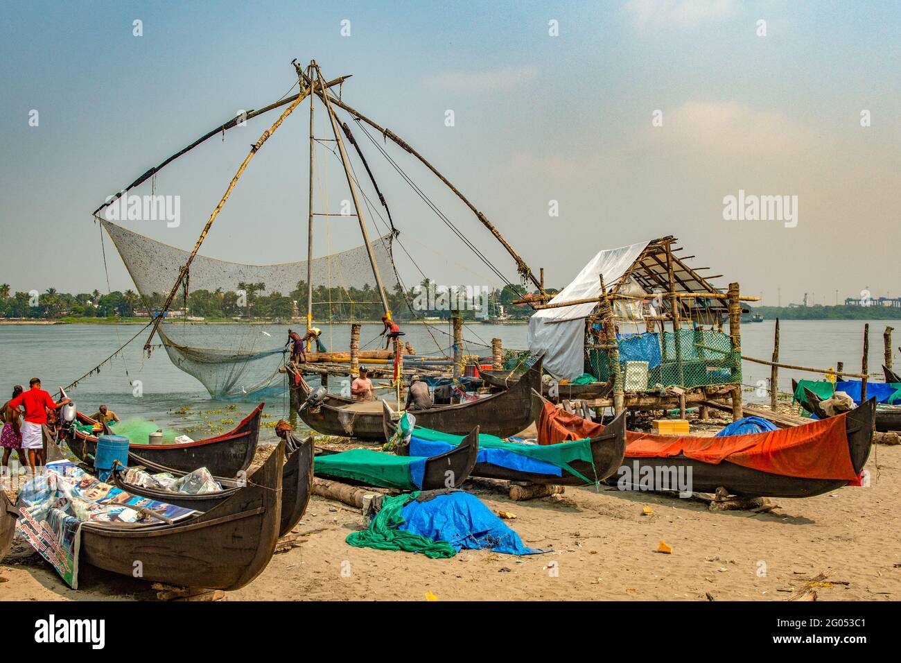 Le reti da pesca, Fort Cochin, Kerala, India Foto Stock