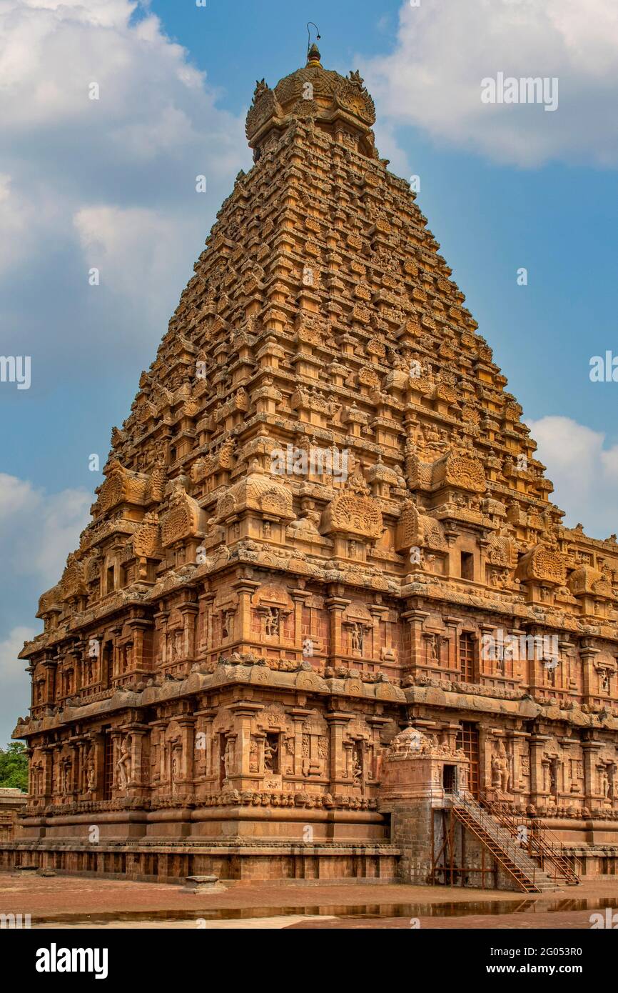 Sanctum Gopuram, il tempio di Brihadisvara, Thanjavur, Tamil Nadu, India Foto Stock