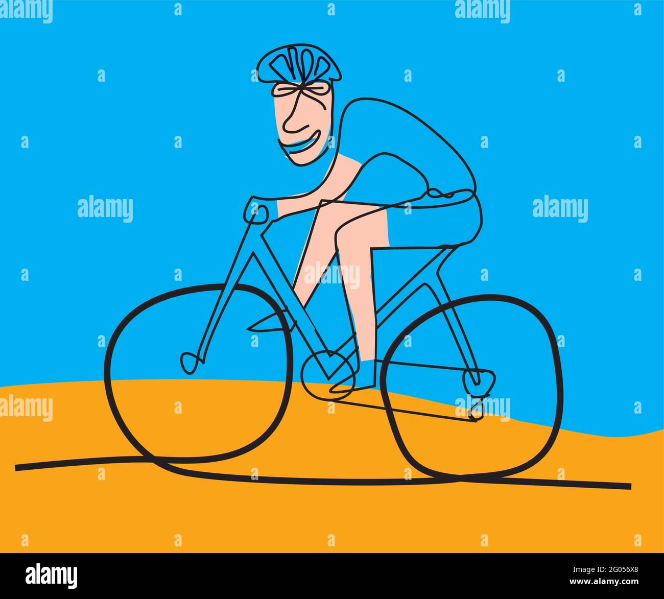 Ciclista, cartoni animati stilizzati line art. Stilizzato Illustrazione di ridere l'uomo su una bicicletta su sfondo colorato. Vettore disponibile. Illustrazione Vettoriale