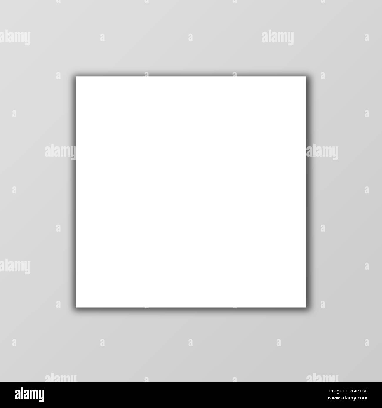 Una cornice bianca vuota senza bordi appesa su sfondo grigio. Presentazione 3D Shadow, vista frontale. Perfect Square Photo Frame Mockup. Foto Stock