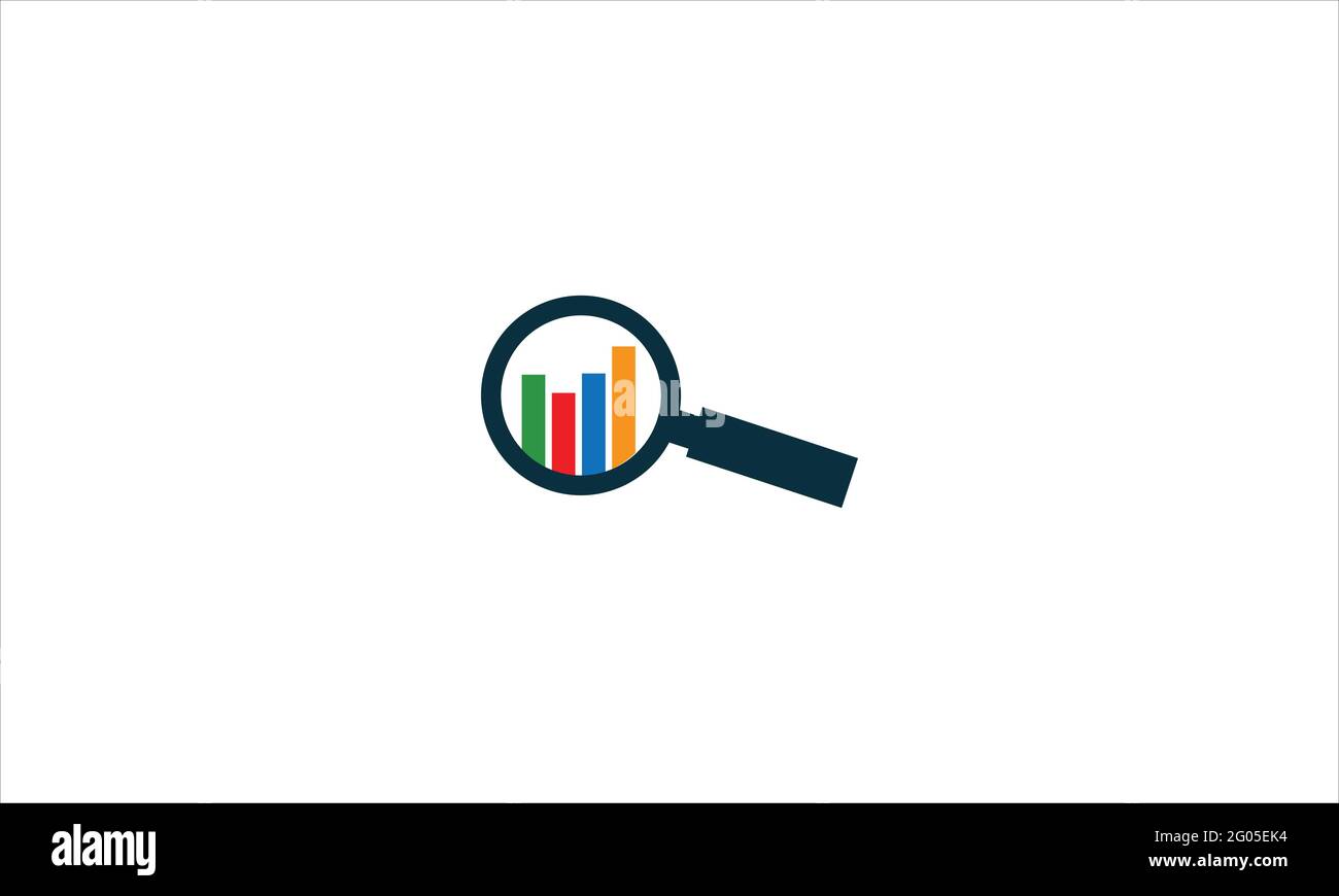 Grafico a barre con icona di ingrandimento disegno del logo vettoriale illustrazione del modello simbolo Illustrazione Vettoriale