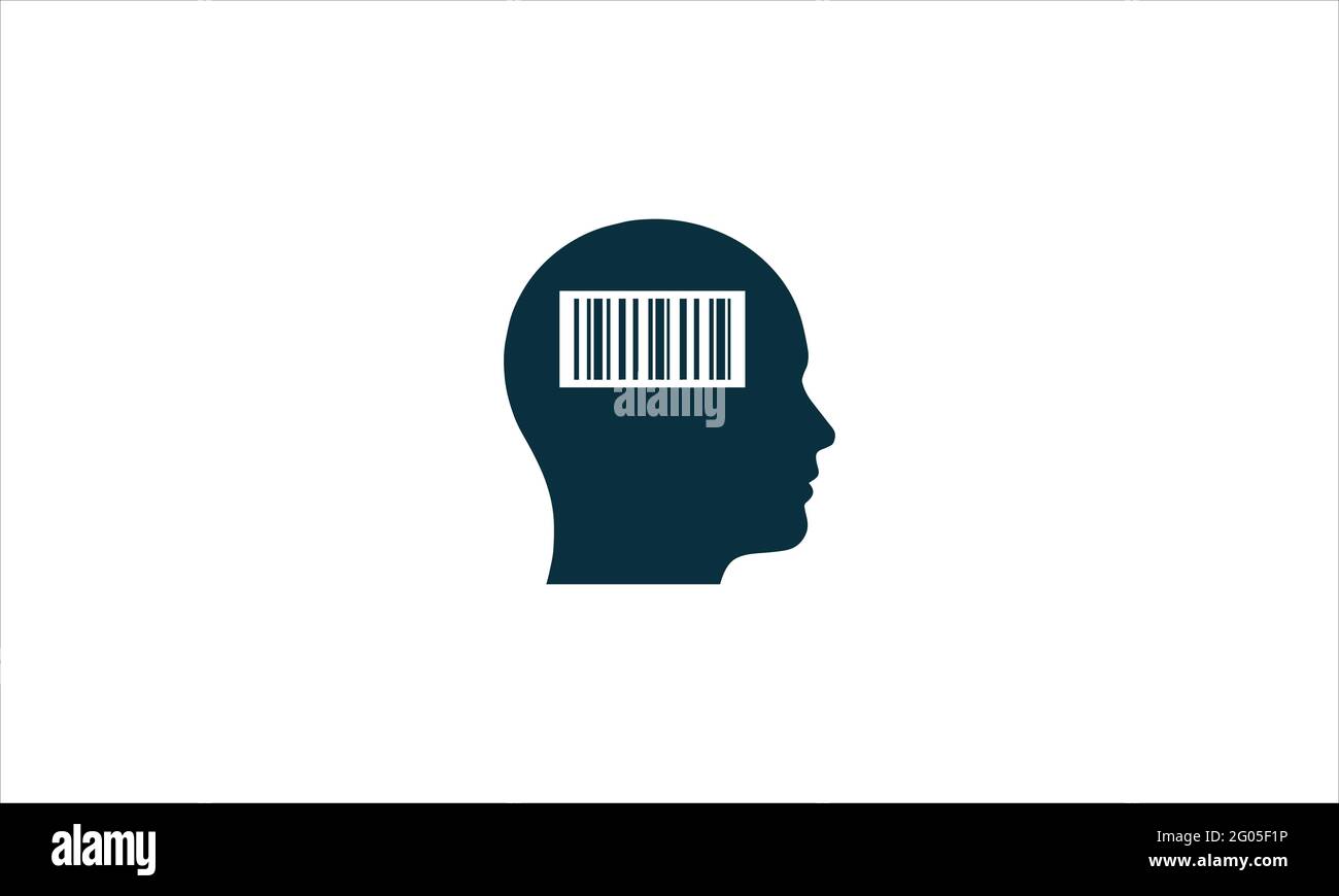 codice a barre all'interno del modello di illustrazione del logo dell'icona della testa umana Illustrazione Vettoriale