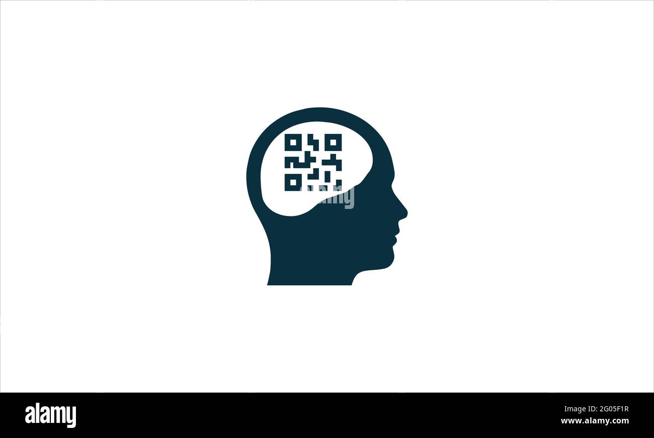 Codice a barre QR all'interno dell'icona della testa umana disegno vettoriale Illustrazione Vettoriale