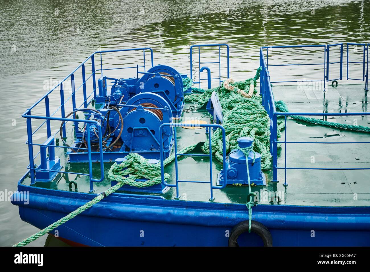 particolare di funi e macchinari di barca. Foto Stock
