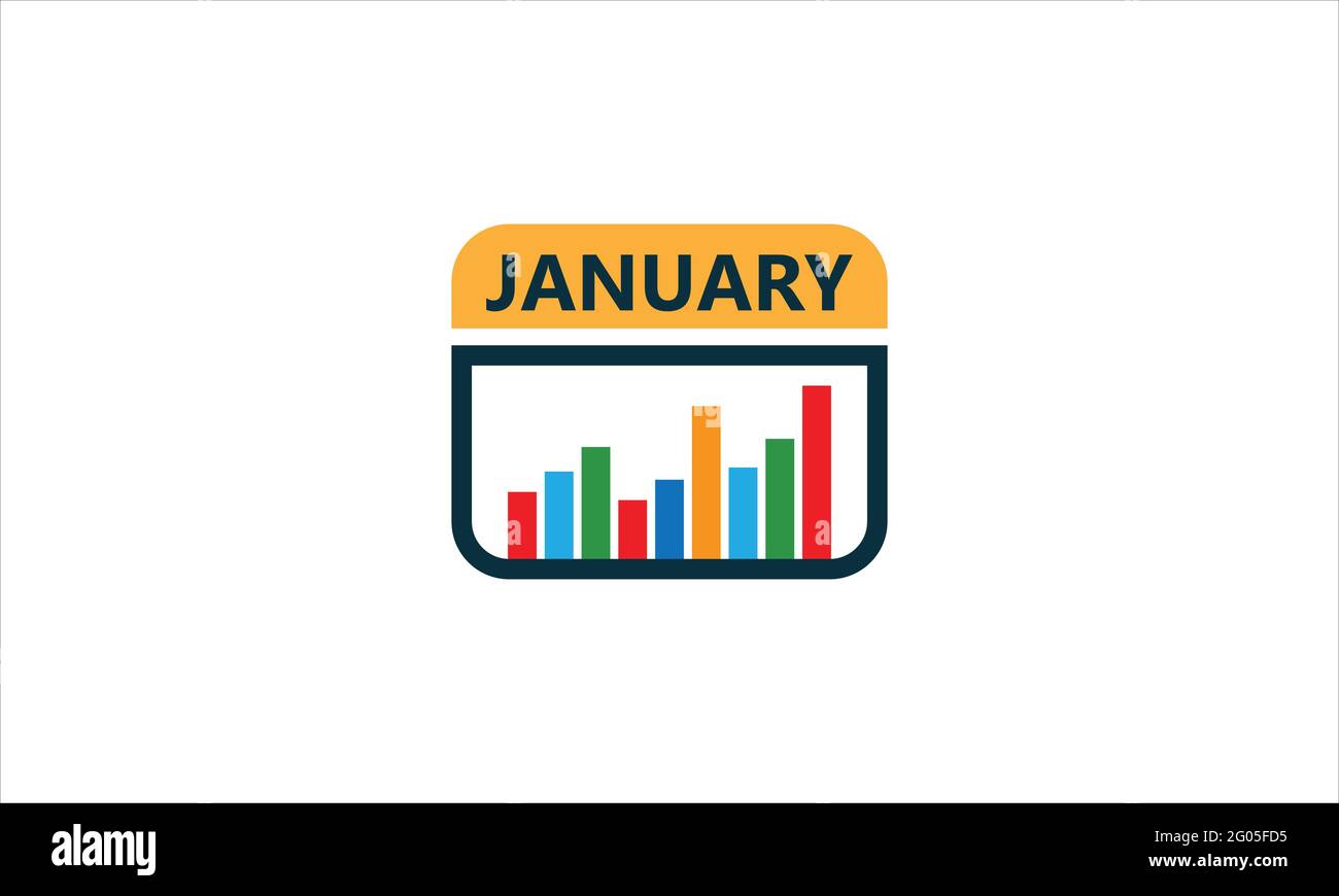 Gennaio business bar chart grafico Calendario Logo icona disegno Illustrazione Vettoriale