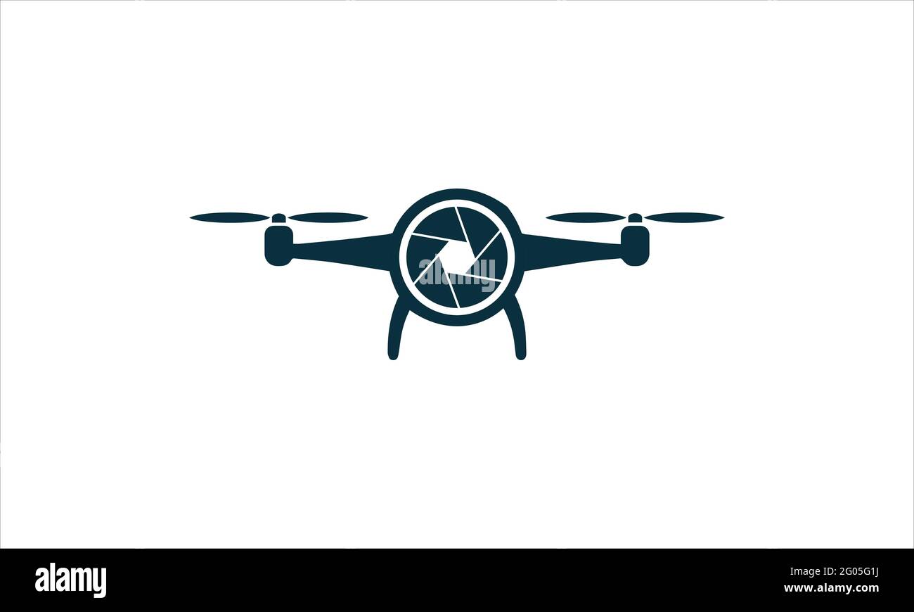 Modello di design del logo della fotografia del drone. Icona vettoriale del logo della tecnologia di fotografia drone. Illustrazione Vettoriale