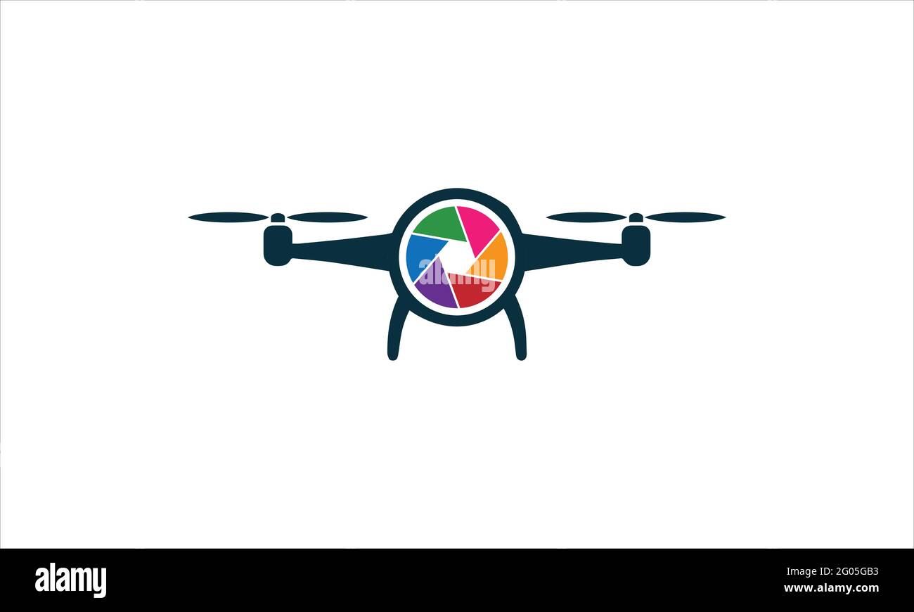 Modello di design del logo della fotografia del drone. Icona vettoriale del logo della tecnologia di fotografia drone Illustrazione Vettoriale