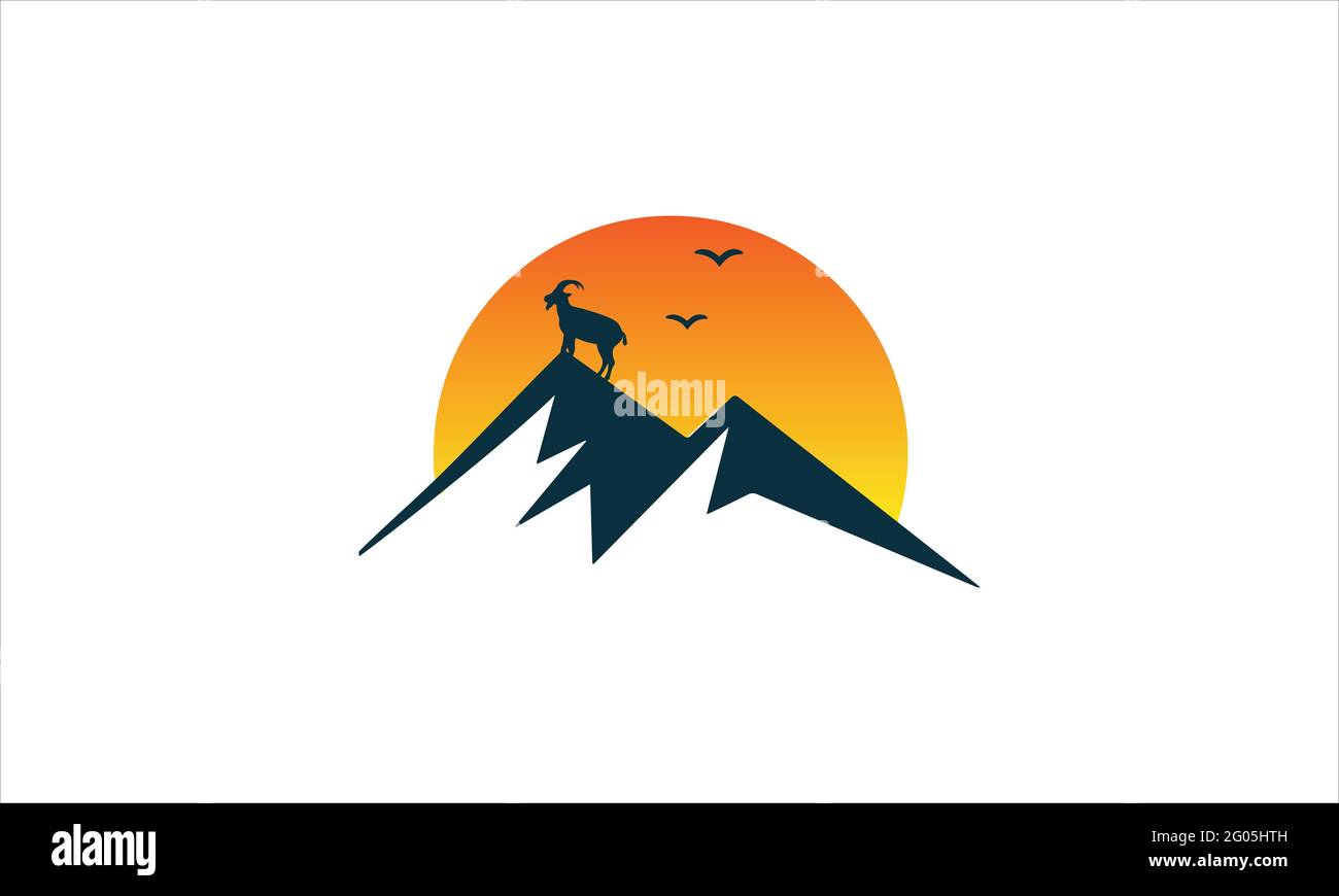 High Mountain con icona animale logo disegno modello vettoriale Illustrazione Vettoriale