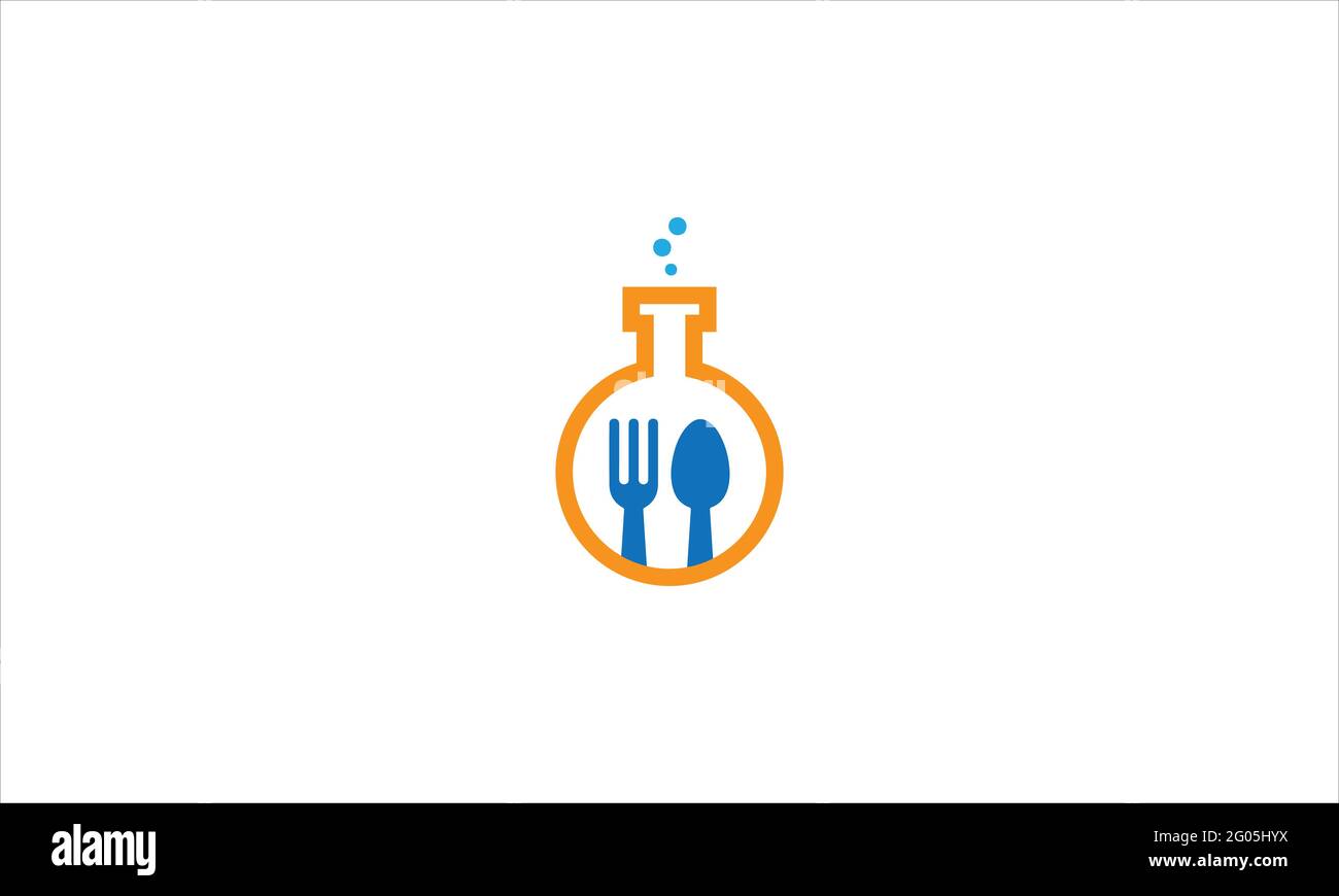 Matraccio da laboratorio con cucchiaio a forchetta o logo con icona per laboratorio alimentare illustrazione del progetto Illustrazione Vettoriale
