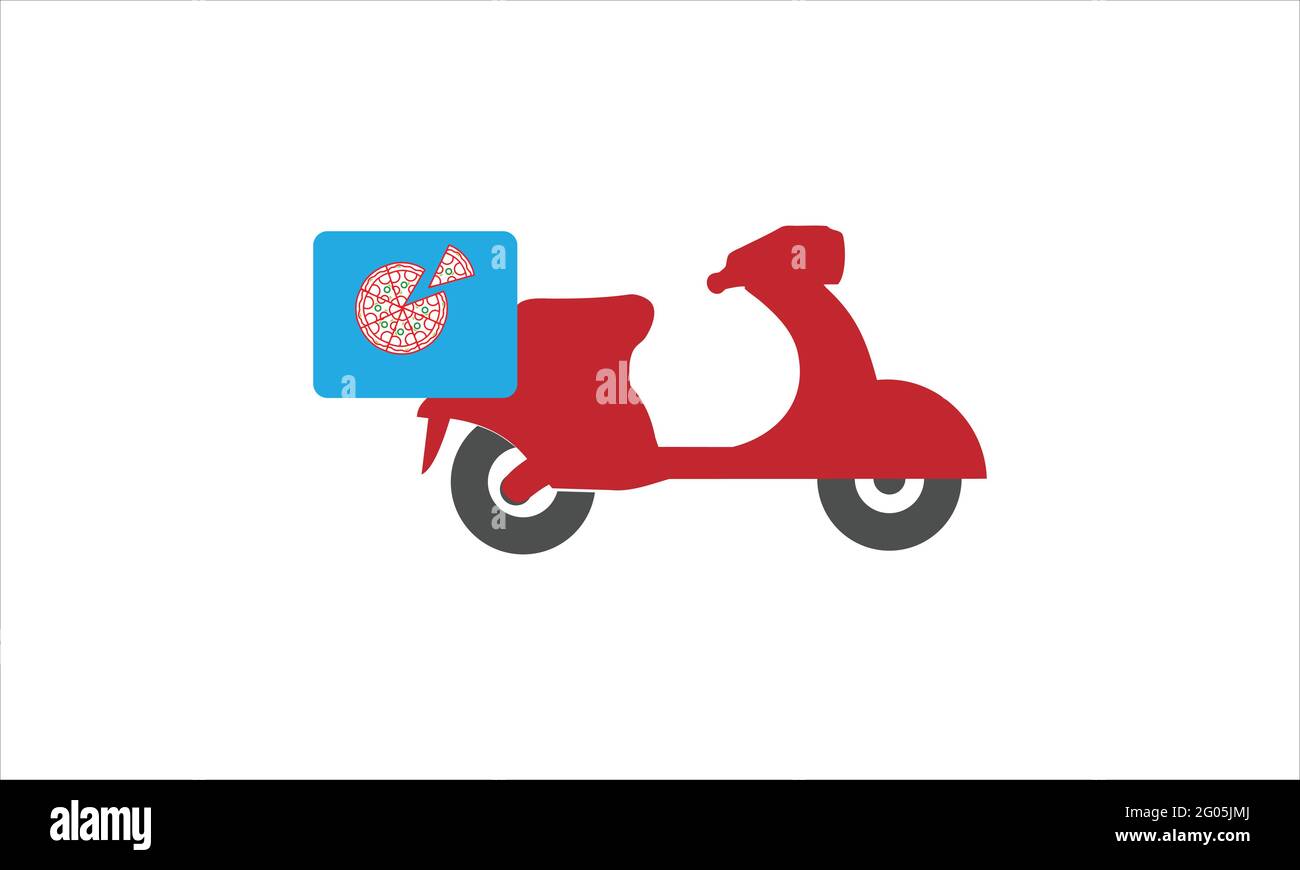 Pizza consegna fast food Logo icona bici in design piatto modello vettore Illustrazione Vettoriale