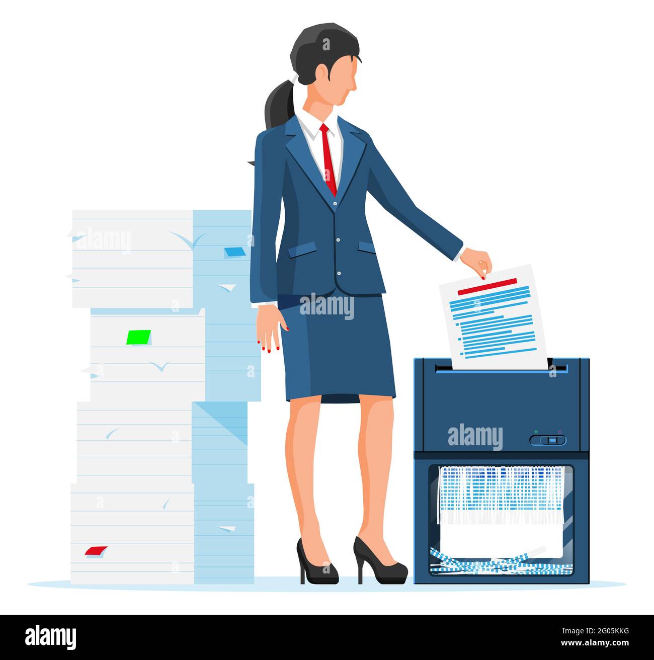 Donna lavoratore ufficio redding documenti. Illustrazione Vettoriale