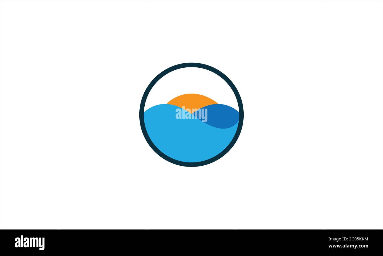 Tramonto sulla spiaggia icona Logo disegno modello di illustrazione vettoriale Illustrazione Vettoriale