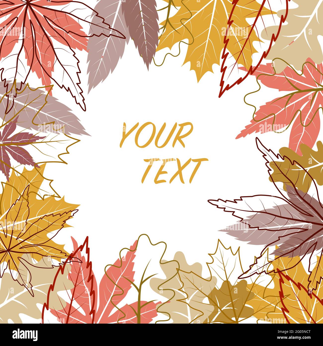 Cornice autunnale con foglie colorate e contornate. Illustrazione vettoriale della composizione autunnale. Autunno, autunno concetto. Illustrazione Vettoriale