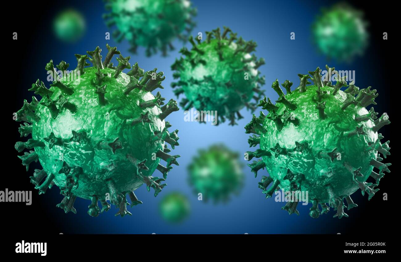 Illustrazione di Corona Virus in colori verdi Foto Stock