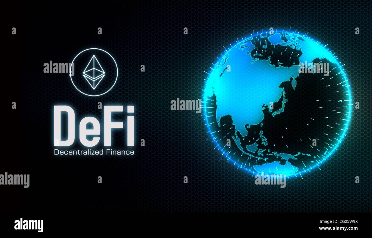 Illustrazione del banner del concetto defi (finanza decentralizzata) Foto Stock