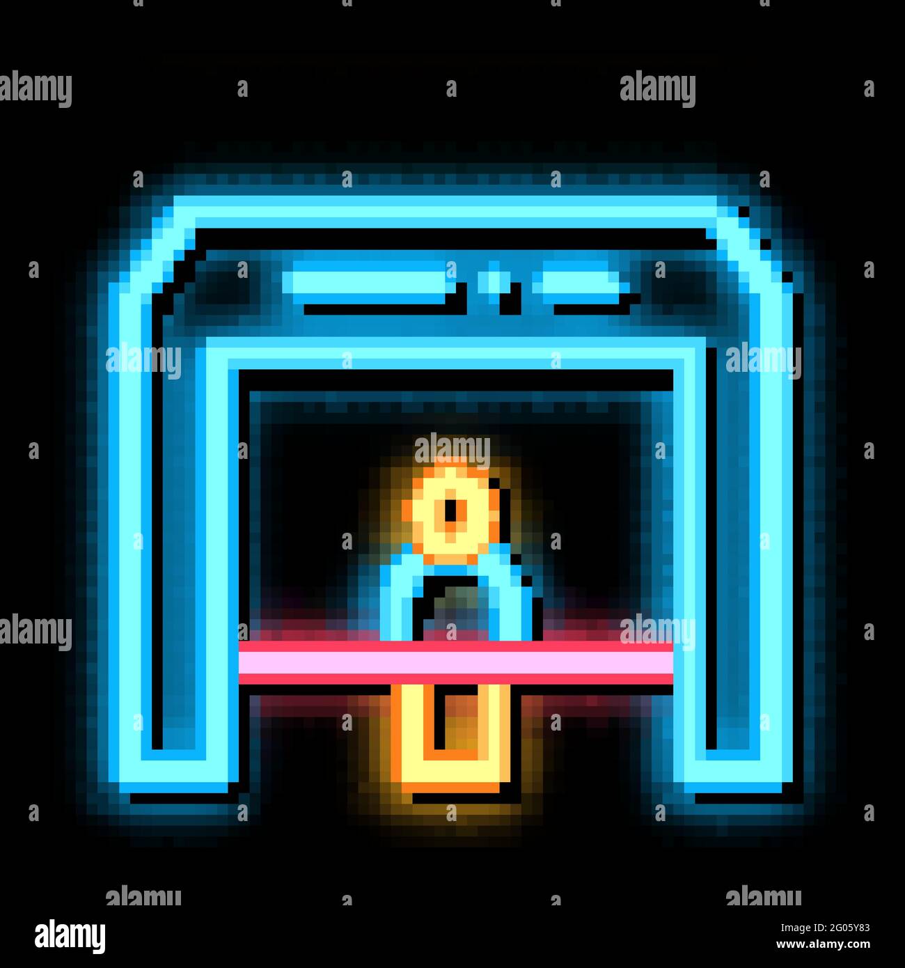 Il nastro di finitura la persona attraversa la linea di finitura con l'icona a incandescenza al neon Illustrazione Vettoriale