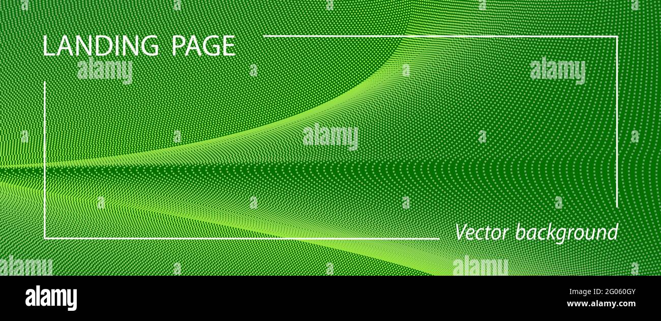 Verde brillante, pagina di destinazione gialla, modello di banner. Concetto di energia verde. Schema punteggiato astratto. Design dello sfondo con spot luminosi. Linee vettoriali Illustrazione Vettoriale