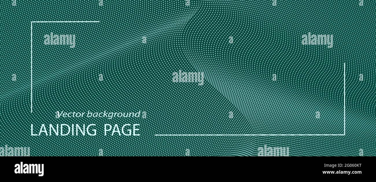 Banner verde, presentazione, modello di landing page. Schema a forma d'onda punteggiata. Sfondo astratto, macchie luminose. Linee di tecnologia vettoriale. Design per il sito Web Illustrazione Vettoriale
