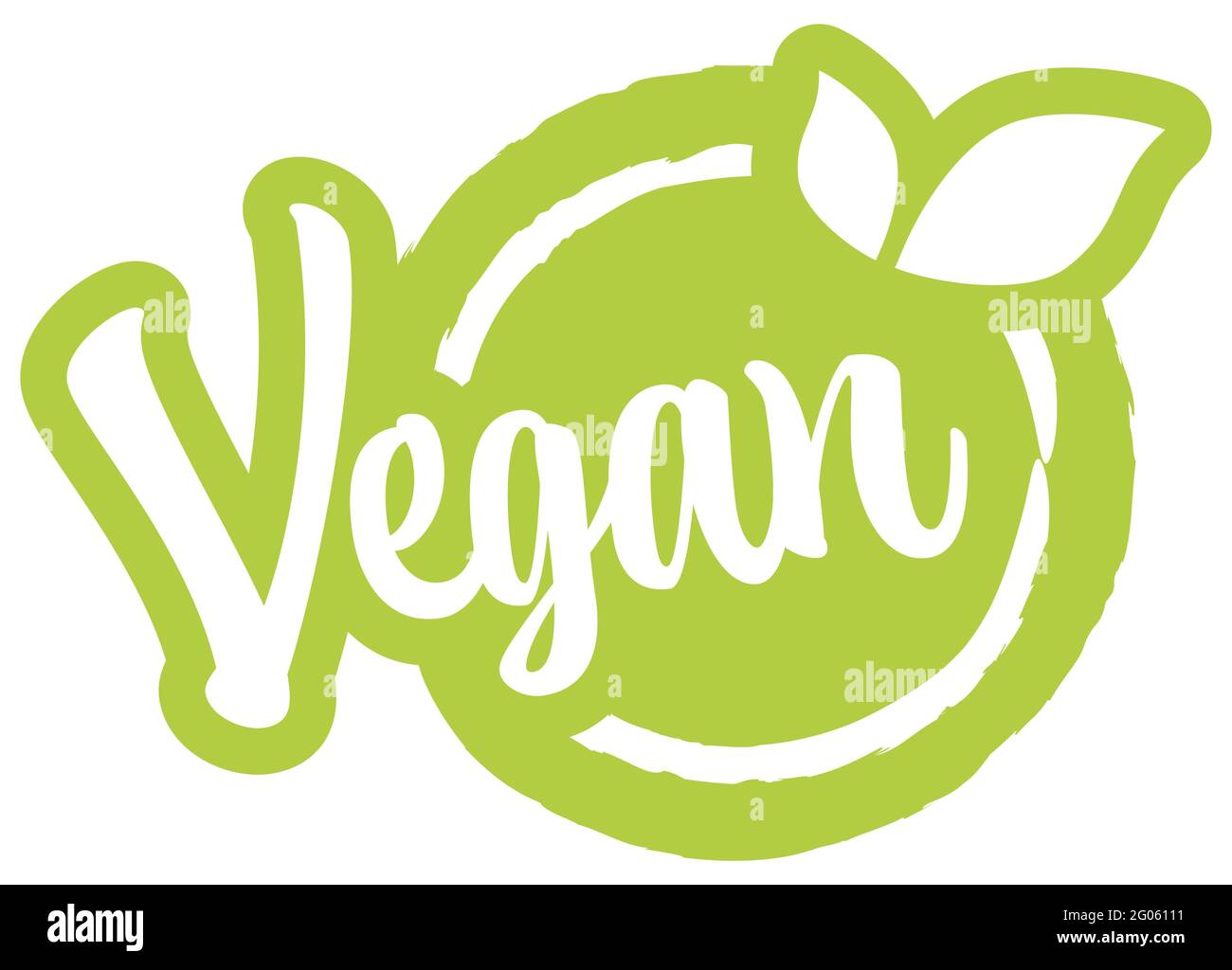 file vettoriale eps moderno francobollo rotondo verde con foglie, testo bianco vegan Illustrazione Vettoriale