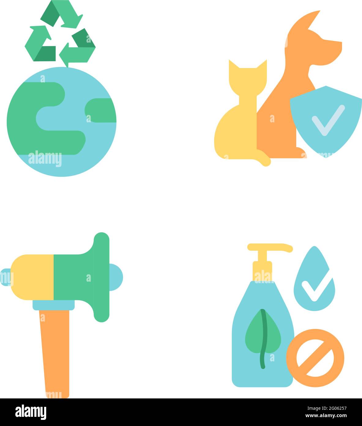 Set di icone vettoriali a colori piatti per attivismo verde. Illustrazione Vettoriale