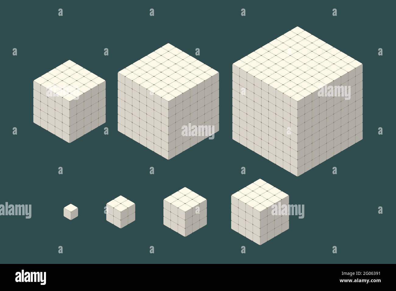 cubi isometrici in set su sfondo scuro Illustrazione Vettoriale