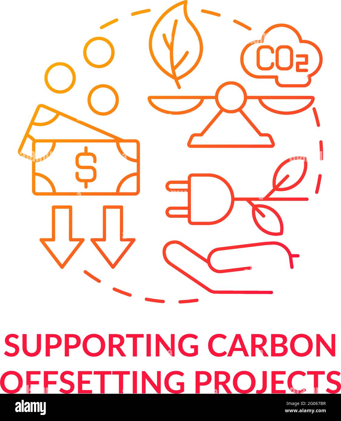 Supporto dei progetti di offset del carbonio icona concettuale Illustrazione Vettoriale