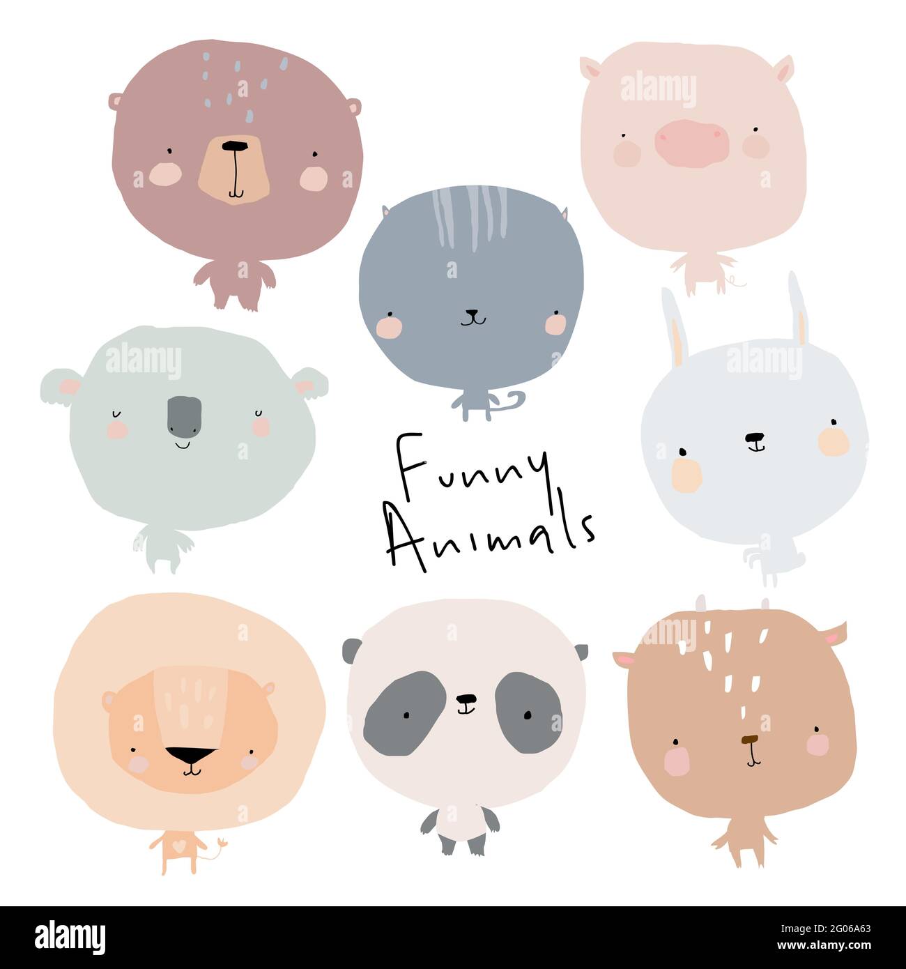 Set di animali carino su sfondo bianco Illustrazione Vettoriale