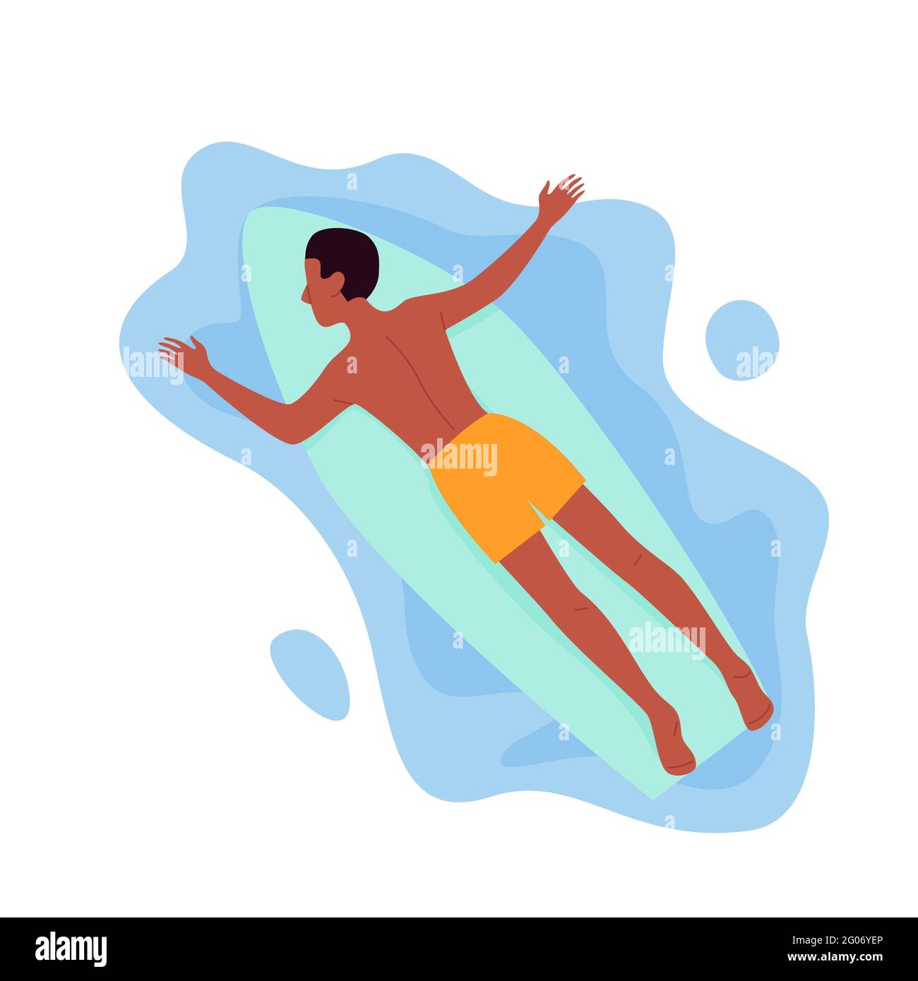 Surf uomo galleggiante su surf in mare o mare acqua, nuoto, sdraiato su surf board Illustrazione Vettoriale
