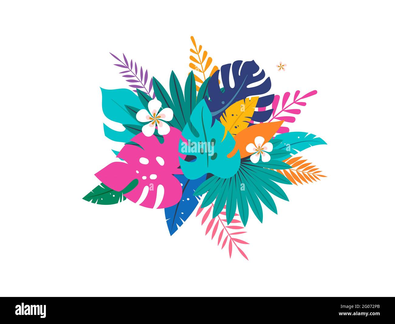 Design di concetto per il divertimento estivo. Sfondo creativo di paesaggio, panorama delle foglie della giungla e toucan. Vendita estiva, modello postale Illustrazione Vettoriale