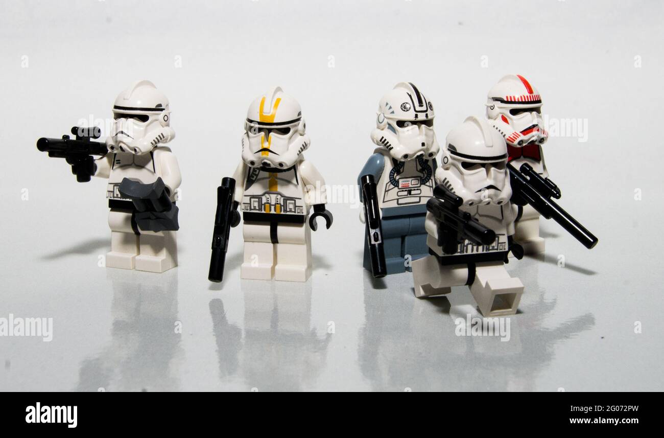 Troopers Clone LEGO Star Wars su sfondo bianco Foto Stock